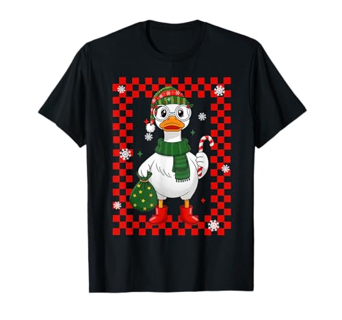 Cute Goose Boy with Candy Cane and Santa Sack Christmas T-Shirt von Cute Goose Girl Christmas Silly Goose Toddler