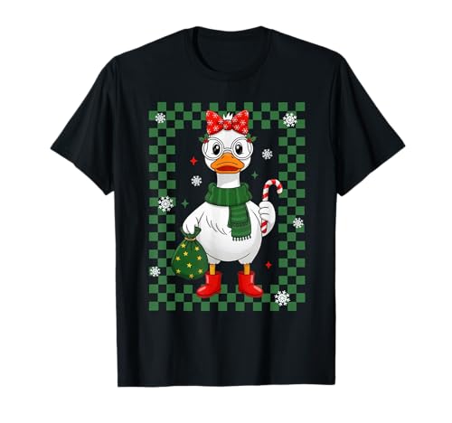 Cute Goose with Candy Cance and Santa Sack Girly Christmas T-Shirt von Cute Goose Girl Christmas Silly Goose Toddler