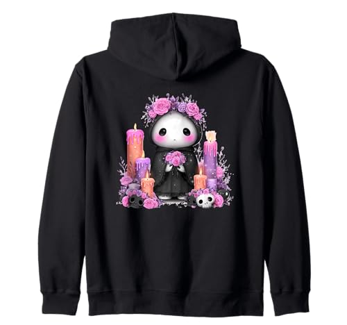 Entzückender Sensenmann umgeben von Kerzen Kapuzenjacke von Cute Gothic Floral Grim Reaper Fantasy