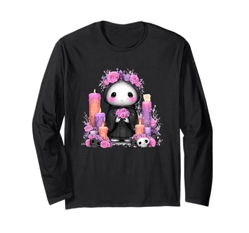 Entzückender Sensenmann umgeben von Kerzen Langarmshirt von Cute Gothic Floral Grim Reaper Fantasy
