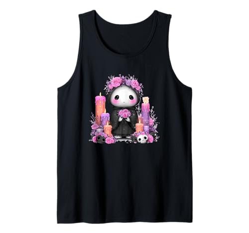 Entzückender Sensenmann umgeben von Kerzen Tank Top von Cute Gothic Floral Grim Reaper Fantasy
