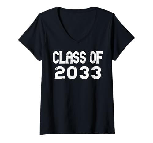 Damen Class of 2033 Grow with Me Abschlussfeier Lustiger Schulanfang T-Shirt mit V-Ausschnitt von Cute Graduation Grow With Me for Kids and Family