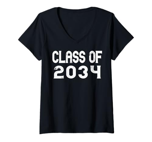 Damen Class of 2034 Grow with Me Abschlussfeier Lustiger Schulanfang T-Shirt mit V-Ausschnitt von Cute Graduation Grow With Me for Kids and Family