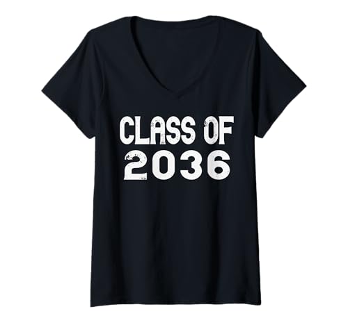 Damen Class of 2036 Grow with Me Abschlussfeier Lustiger Schulanfang T-Shirt mit V-Ausschnitt von Cute Graduation Grow With Me for Kids and Family