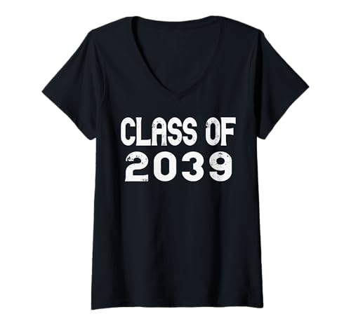 Damen Class of 2039 Grow with Me Abschlussfeier Lustiger Schulanfang T-Shirt mit V-Ausschnitt von Cute Graduation Grow With Me for Kids and Family
