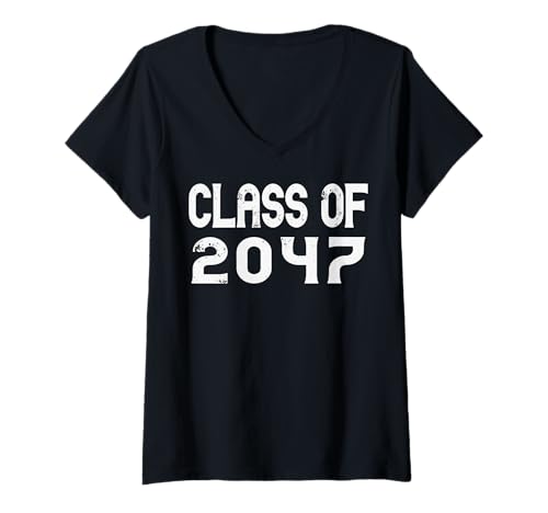 Damen Class of 2047 Grow with Me Abschlussfeier Lustiger Schulanfang T-Shirt mit V-Ausschnitt von Cute Graduation Grow With Me for Kids and Family