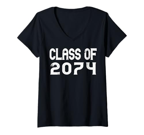 Damen Class of 2074 Grow with Me Abschlussfeier Lustiger Schulanfang T-Shirt mit V-Ausschnitt von Cute Graduation Grow With Me for Kids and Family