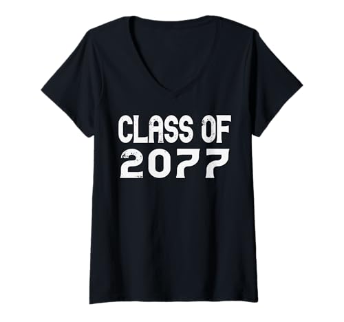 Damen Class of 2077 Grow with Me Abschlussfeier Lustiger Schulanfang T-Shirt mit V-Ausschnitt von Cute Graduation Grow With Me for Kids and Family