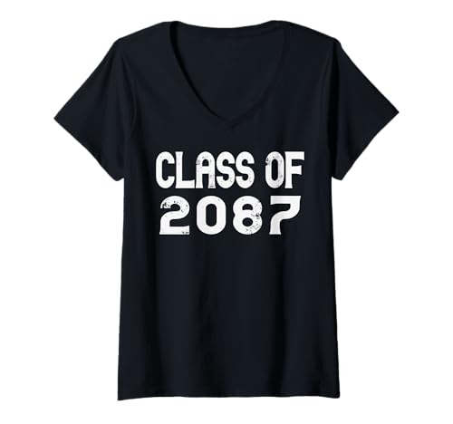 Damen Class of 2087 Grow with Me Abschlussfeier Lustiger Schulanfang T-Shirt mit V-Ausschnitt von Cute Graduation Grow With Me for Kids and Family