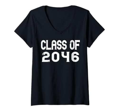 Damen Klasse 2046 Grow with Me Abschlussfeier Lustiger Schulanfang T-Shirt mit V-Ausschnitt von Cute Graduation Grow With Me for Kids and Family