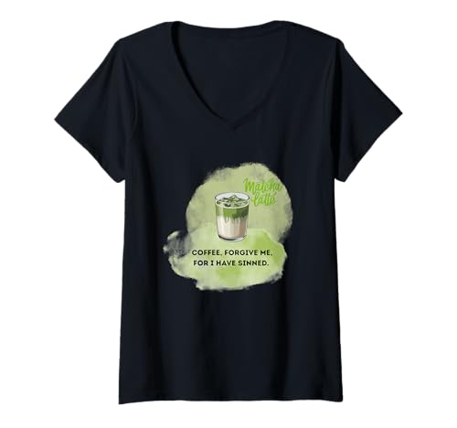 Damen Lustiges Matcha Latte Coffee Herren Damen T-Shirt T-Shirt mit V-Ausschnitt von Cute Green Matcha Coffee Lovers Teen