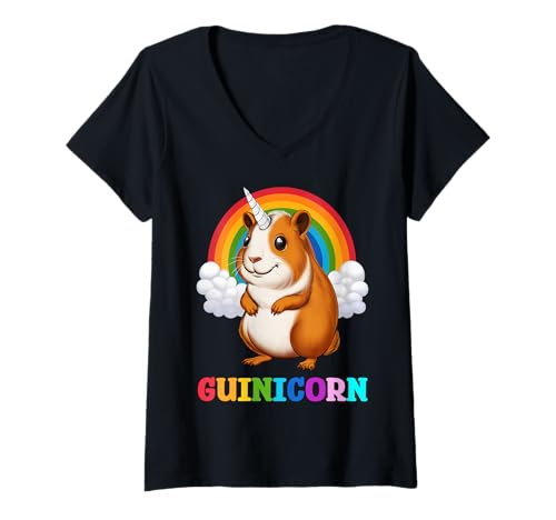 Damen Meerschweinchen Einhorn Regenbogen Lustiges Meerschweinchen T-Shirt mit V-Ausschnitt Damen Meerschweinchen Einhorn Regenbogen Lustiges Meerschweinchen T-Shirt mit V-Ausschnitt von Cute Guinea Pig Funny Guinea Pig