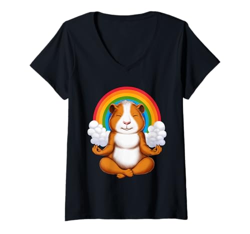 Damen Meerschweinchen Zen Yoga Meditation Spirituell Regenbogen T-Shirt mit V-Ausschnitt Damen Meerschweinchen Zen Yoga Meditation Spirituell Regenbogen T-Shirt mit V-Ausschnitt von Cute Guinea Pig Funny Guinea Pig
