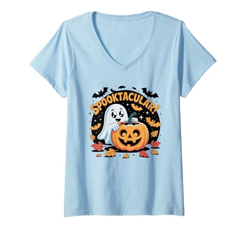 Damen Gruseliges Halloween T-Shirt mit V-Ausschnitt Damen Gruseliges Halloween T-Shirt mit V-Ausschnitt von Cute Halloween Apparel Halloween Party Gifts