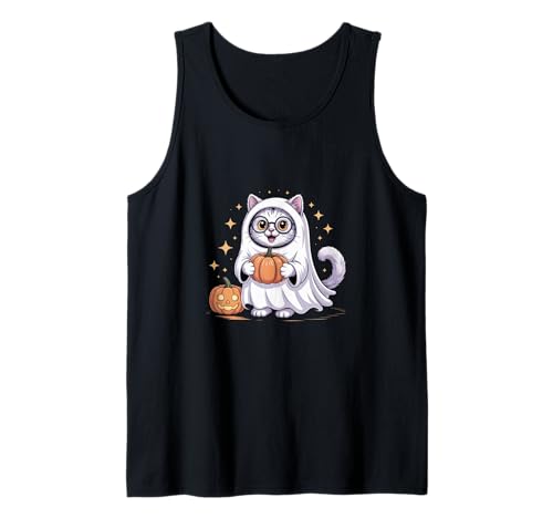 Niedliche Halloween-Katze, lustiger Geister-Kürbis-Spaß, für Herren Tank Top von Cute Halloween Cat Funny Ghost Pumpkin Fun