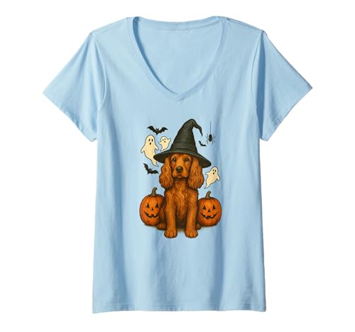 Damen Halloween-CockerSpaniel T-Shirt mit V-Ausschnitt Damen Halloween-CockerSpaniel T-Shirt mit V-Ausschnitt von Cute Halloween Cocker Spaniel
