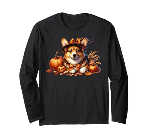 Corgi and Pumpkins for Women Men and Kids Cute Halloween Dog Langarmshirt von Cute Halloween Corgi Gifts For Corgi Lovers