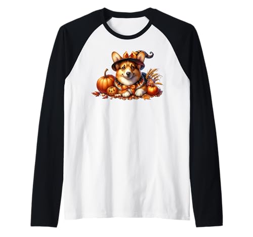 Corgi and Pumpkins for Women Men and Kids Cute Halloween Dog Raglan von Cute Halloween Corgi Gifts For Corgi Lovers