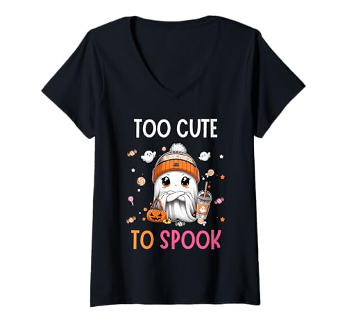 Damen Cute Ghost Candy Halloween Too Cute to Spook Kids Toddler T-Shirt mit V-Ausschnitt Damen Cute Ghost Candy Halloween Too Cute to Spook Kids Toddler T-Shirt mit V-Ausschnitt von Cute Halloween Ghost Spooky Pumpkins By GnineZa