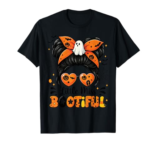 Little Miss Bootiful Messy Bun Halloween-Mädchen T-Shirt Little Miss Bootiful Messy Bun Halloween-Mädchen T-Shirt von Cute Halloween Girl Costume Little Miss Boo Look