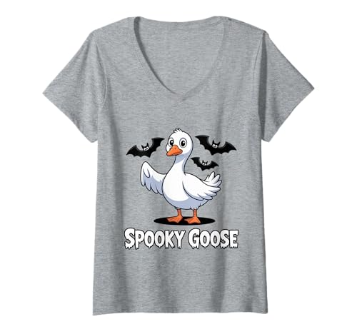 Damen Spooky Goose Funny Ghost Halloween Costume T-Shirt mit V-Ausschnitt von Cute Halloween Goose Ghost Animal Costume