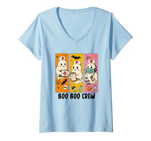 Damen Bezaubernde Geisterkrankenschwester Halloween Delight T-Shirt mit V-Ausschnitt Damen Bezaubernde Geisterkrankenschwester Halloween Delight T-Shirt mit V-Ausschnitt von Cute Halloween Nurse Ghost Fun Spooky