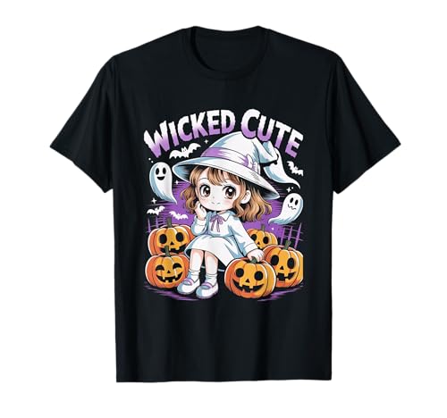 Halloween-Anime-Mädchen, niedliche Hexen, Kürbisfledermäuse, Geister, Kinder T-Shirt von Cute Halloween Tees NYC