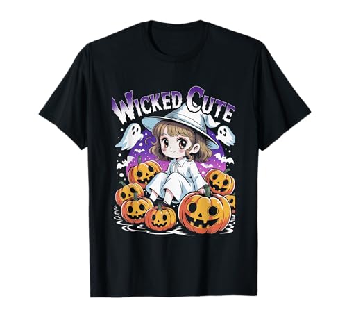 Halloween-Anime-Mädchen, niedliche Hexen, Kürbisfledermäuse, Geister, Kinder T-Shirt von Cute Halloween Tees NYC