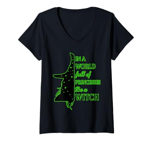 Damen In a World Full of Princesses Be a Witch T-Shirt mit V-Ausschnitt Damen In a World Full of Princesses Be a Witch T-Shirt mit V-Ausschnitt von Cute Halloween Witch Tees