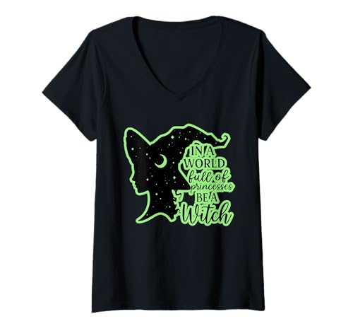 Damen In a World Full of Princesses Be a Witch T-Shirt mit V-Ausschnitt Damen In a World Full of Princesses Be a Witch T-Shirt mit V-Ausschnitt von Cute Halloween Witch Tees