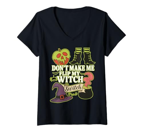 Damen Lustiger Halloween Don't Make Me Flip My Witch Switch T-Shirt mit V-Ausschnitt Damen Lustiger Halloween Don't Make Me Flip My Witch Switch T-Shirt mit V-Ausschnitt von Cute Halloween Witch Tees