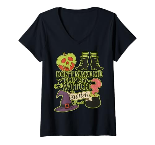Damen Lustiger Halloween Don't Make Me Flip My Witch Switch T-Shirt mit V-Ausschnitt Damen Lustiger Halloween Don't Make Me Flip My Witch Switch T-Shirt mit V-Ausschnitt von Cute Halloween Witch Tees