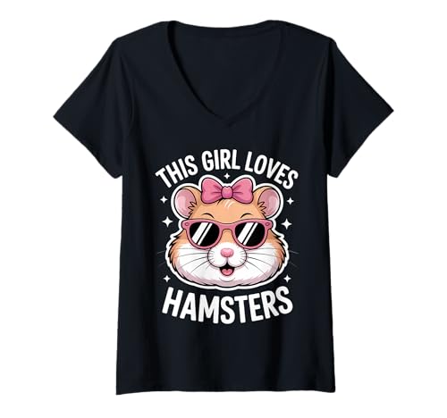 Damen Dieses Mädchen liebt Hamster T-Shirt mit V-Ausschnitt von Cute Hamster Cool Hamsters Design