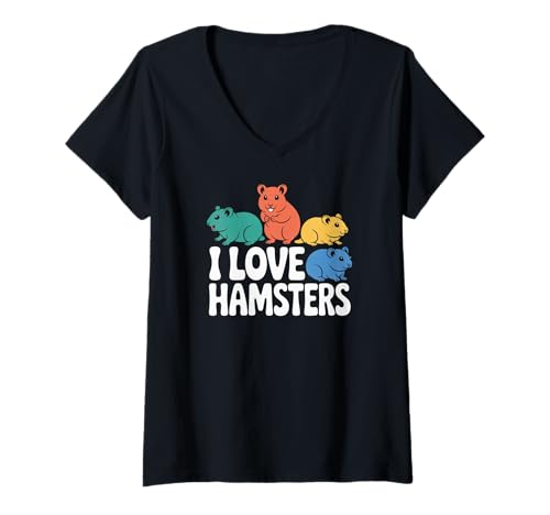 Damen Ich Liebe Hamster, farbenfroher, süßer Enthusiast T-Shirt mit V-Ausschnitt Damen Ich Liebe Hamster, farbenfroher, süßer Enthusiast T-Shirt mit V-Ausschnitt von Cute Hamster Lover Pet Owner Designs