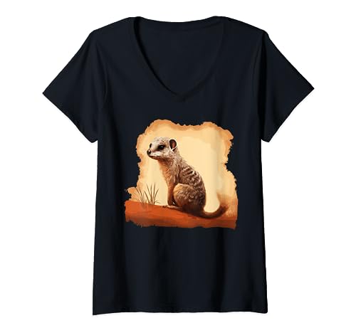 Damen Zebramanguste Mungos Jungtier Surikate Raubtier Afrika Mungo T-Shirt mit V-Ausschnitt von Cute Happy Baby Animals Zoo Shop