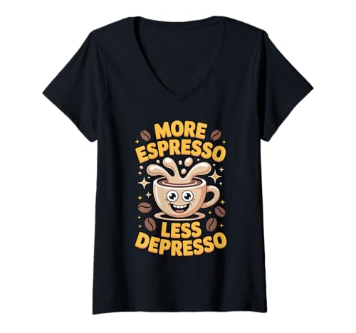 Damen Lustiger Kaffee Spruch Espresso Stimmungssteigernd Zitat Frauen Männer T-Shirt mit V-Ausschnitt von Cute Happy Cup Morning Caffeine Beans Lover