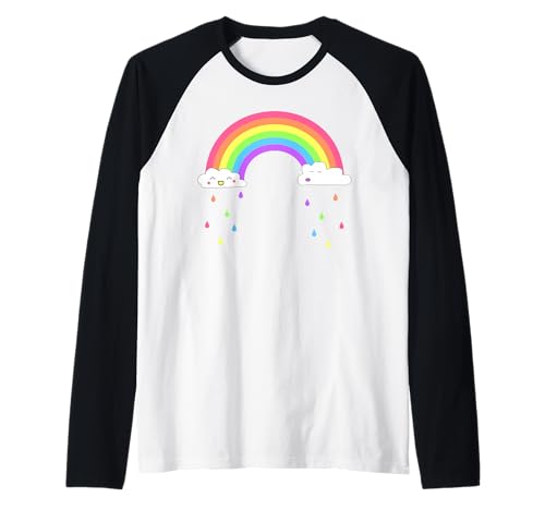 Smiling Happy Rainbow Raining Clouds Süßes T-Shirt für Mädchen Raglan Smiling Happy Rainbow Raining Clouds Süßes T-Shirt für Mädchen Raglan von Cute Happy Rainbow T-shirt and Gifts for Girls