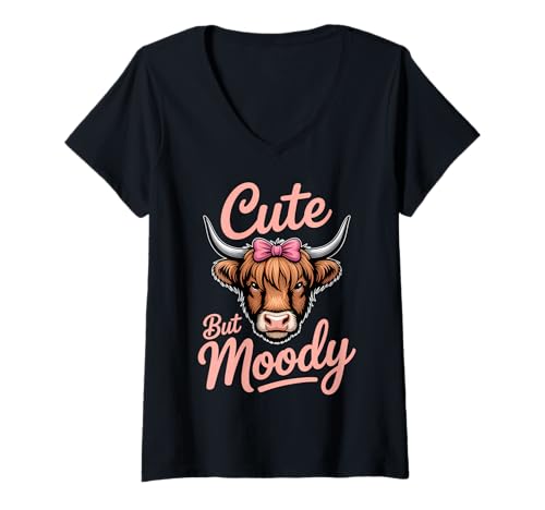 Damen Niedliche, aber stimmungsvolle Farmer Highland Cow T-Shirt mit V-Ausschnitt Damen Niedliche, aber stimmungsvolle Farmer Highland Cow T-Shirt mit V-Ausschnitt von Cute Highland Cow Fun Cow Lovers Design
