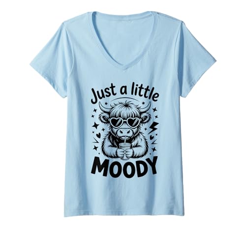 Damen Niedliche, aber stimmungsvolle Farmer Highland Cow T-Shirt mit V-Ausschnitt Damen Niedliche, aber stimmungsvolle Farmer Highland Cow T-Shirt mit V-Ausschnitt von Cute Highland Cow Fun Cow Lovers Designs