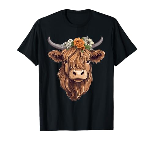 Highland Cow Floral Western Country für Damen T-Shirt von Cute Highland Cow Outfit for Kids Women