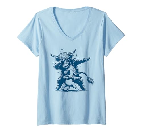 Damen Lustiges Dabbing Highland Cow Summer Vacation Farm Lovers Cute T-Shirt mit V-Ausschnitt Damen Lustiges Dabbing Highland Cow Summer Vacation Farm Lovers Cute T-Shirt mit V-Ausschnitt von Cute Highland Cows Summer Break Farmer Fun Outfit