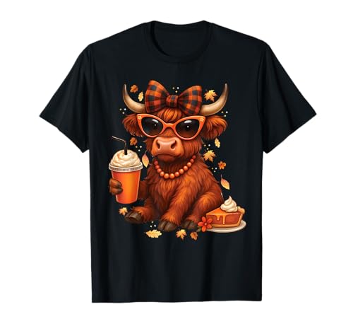 Cozy Season Herbst Highland Kuh Bogen Mädchen Herbst Thanksgiving T-Shirt Cozy Season Herbst Highland Kuh Bogen Mädchen Herbst Thanksgiving T-Shirt von Cute Highland cow Pumpkin Spice Funny Thanksgiving