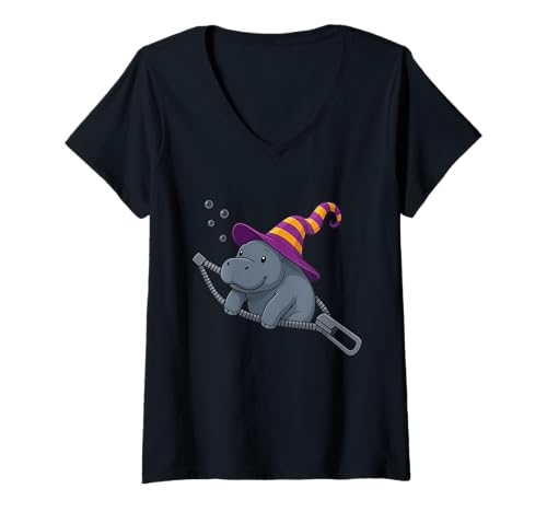 Damen Nilpferd Emerging from A Zipper Hippo Halloween Men Women T-Shirt mit V-Ausschnitt Damen Nilpferd Emerging from A Zipper Hippo Halloween Men Women T-Shirt mit V-Ausschnitt von Cute Hippo Clothing For Kids Tee
