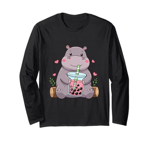 Hippo Boba Bubble Tea Kinder Mädchen Jungen Damen Kawaii Hippo Langarmshirt Hippo Boba Bubble Tea Kinder Mädchen Jungen Damen Kawaii Hippo Langarmshirt von Cute Hippo Shirts For Kid Girls Boys Women