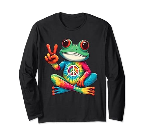 Kultiges Batik-Frosch-Friedenszeichen, Hippie-Stil, cool für Jungen und Mädchen Langarmshirt von Cute Humorous for Peace Natural Hippie Frog lovers