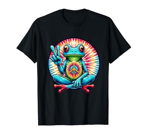 Kultiges Batik-Frosch-Friedenszeichen, Hippie-Stil, cool für Jungen und Mädchen T-Shirt von Cute Humorous for Peace Natural Hippie Frog lovers