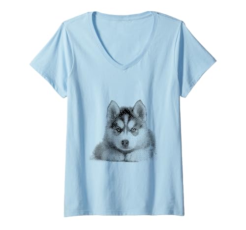 Damen Niedlicher Sibirischer Husky für Hundemutter und Pfoteneltern T-Shirt mit V-Ausschnitt Damen Niedlicher Sibirischer Husky für Hundemutter und Pfoteneltern T-Shirt mit V-Ausschnitt von Cute Husky Designs for Husky Lovers