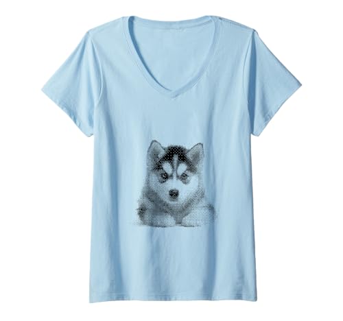 Damen Niedlicher Sibirischer Husky für Hundemutter und Pfoteneltern T-Shirt mit V-Ausschnitt Damen Niedlicher Sibirischer Husky für Hundemutter und Pfoteneltern T-Shirt mit V-Ausschnitt von Cute Husky Designs for Husky Lovers