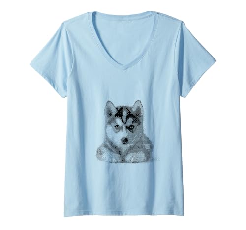 Damen Niedlicher Sibirischer Husky für Hundemutter und Pfoteneltern T-Shirt mit V-Ausschnitt Damen Niedlicher Sibirischer Husky für Hundemutter und Pfoteneltern T-Shirt mit V-Ausschnitt von Cute Husky Designs for Husky Lovers