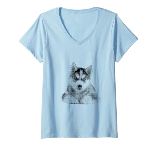 Damen Niedlicher Sibirischer Husky für Hundemutter und Pfoteneltern T-Shirt mit V-Ausschnitt Damen Niedlicher Sibirischer Husky für Hundemutter und Pfoteneltern T-Shirt mit V-Ausschnitt von Cute Husky Designs for Husky Lovers